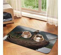 Vikings Boat Print Pet Food Mat Absorbent Non Slip PU Leather Feeding Mat for Dogs Cats Rubber Bottom