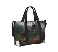Vikings Boat Print Travel Hand Bag Women Men Shoulder Strap Tote for Weekend Getaway Gym Vacation