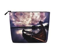 Vikings Boat Printed Single-Layer Cosmetic Bag Faux Linen Material Large Capacity Coin Purse Travel and Business Trip Essential