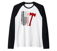 Vikings Lovers Norse Viking Axe American Flag Til Valhalla Raglan Baseball Tee
