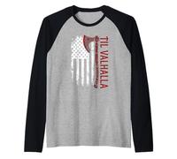 Vikings Lovers Norse Viking Axe American Flag Til Valhalla Raglan Baseball Tee