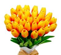 VIKINGS PANDA 36 PCS Orange Tulips Artificial Flowers 13" PU Fake Flowers for Wedding Home Decor (Orange)