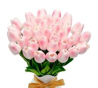 VIKINGS PANDA 36 PCS Pink Tulips Artificial Flowers 13" PU Fake Flowers for Wedding Home Decor (Pink)