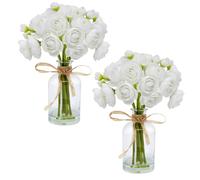 VIKINGS PANDA Ranunculus Artificial Flowers with Vase, 2 Pack - 8 Pcs Faux Silk Ranunculus Flower in Vase, Small Flowers Arrangements for Home Decor Indoor, Table Centerpiece (White)