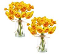 VIKINGS PANDA Ranunculus Artificial Flowers with Vase, 2 Pack - 8 Pcs Faux Silk Ranunculus Flower in Vase, Small Flowers Arrangements for Home Decor Indoor, Table Centerpiece (Yellow)