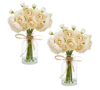 VIKINGS PANDA Ranunculus Artificial Flowers with Vase, 2 Pack - 8 Pcs Faux Silk Ranunculus Flower in Vase, Small Flowers Arrangements for Home Decor Indoor, Table Centerpiece (Champagne)