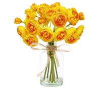 VIKINGS PANDA Ranunculus Artificial Flowers with Vase, 8 Pcs Faux Silk Ranunculus Flower in Vase, Small Flower Arrangements for Home Decor Indoor, Table Centerpiece (Yellow)