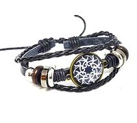 Vikings Runes Bracelet for Unisex - Handmade Leather Odin Viking Norse Wristband Hrungnir Viking Cuff Bracelets Amulet Jewelry for Men Women,18cm - 26cm