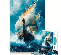 Vikings Sailing 1000-piece Jigsaw Puzzles Brain Focus Game Expert Cutting Craftsmanship Fascinating Hobby for Idle Moments (38x26cm)