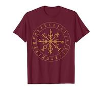 Vikings Shirt, Vegvisir Symbol, Norse Odin T-Shirt, Men, Burgundy, Large