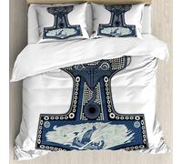 Viking's Thor's Hammer Duvet Cover Sets Bedding Set Single Size - 135x200cm Viking Ship Super Soft Anti Allergic Duvet Set, Easy Care and Breathable Microfiber Covers With 2 Pillowcase