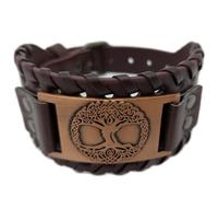 Vikings Viking Bracelet Yggdrasil World Tree of Life Leather Metal Brown Copper, 18 centimeters, Leather