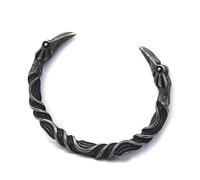 VikingSoul Gray Color Raven Bracelet Bangle - Adjustable Never Fade Stainless Steel Viking Norse Scandinavian Torc