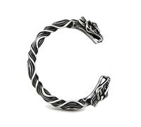 VikingSoul Viking Dragon Torc Bangle for Men, Adjustable Stainless Steel Norse Pagan Open-Cuff Jewelry