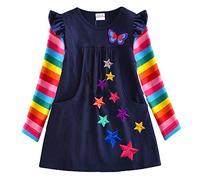 VIKITA Girls Dress Rainbow Long Sleeve Embroidery Star Age 7-8 Years Lh5808
