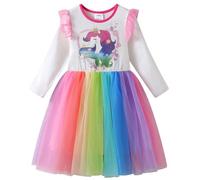 VIKITA Girls Dresses Cute Printed Rainbow Tulle Birthday Partywear | Tulle Flutter Long Sleeves Cotton Lining Princess Everyday Outfits for Weddings, Christmas, School
