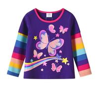 VIKITA Girls T Shirt Animal Printed Rainbow Stripe Long Sleeve Kids Tee L3119 11-12Y