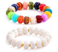 Vikitya Summer Beach Vacation Jewelry Gift- Multicolor Boho Chunky Bead Bracelet for Women Vibrant Resin Beads Stretch Bracelets with Gold Bead for Daily Wear Vacation Party, One Size, Acrylic