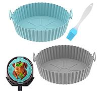 VIKKI 2 Pack Air Fryer Silicone Pot, 8 inch Reusable Liners Baking Tray, Heat-Resistant Food Grade BPA Free Basket for Microwave( oil brush)