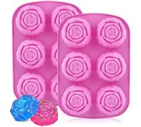 VIKKI 2PCS Silicone Rose Soap Moulds, 6-Cavity Handmade Jumbo 3D Rose Flower Ice Cube Molds, Food Grade Silicone Cake Mold for Soap Molds, Mousse, Muffin, Cake, Chocolate, Jelly, Resin, Candle Molds