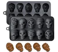 VIKKI Halloween Silicone Candy Molds, 2Pack Skull Chocolate Moulds Wax Melt Moulds for Making Chocolate,Cake,Pudding,Jelly,ice Cubes Halloween Party