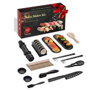 Vikkivikki Sushi Maker Set, Sushi Set for Beginners, Complete Kit to Make Yourself with Sushi Bazooka, Bamboo Rolling Mat, Sticks, Plates, Onigiri Shape & Accessories (Black)