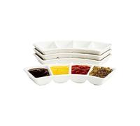 Vikko Serving Tray, 4 Section Porcelain Circular Serving Platter, Pack of 4, 8.4 Inch Small White Serving Dish for Entertaining, Condiments, Candies, Charcuterie, Snack