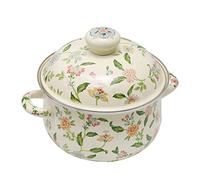 VIKKSAER 2.8 Qt Vintage Enamel Simmer Pot, Green Floral Enamel Stock Pot, Deep Vintage Cookware With Dural Handle for Stove Top, Ideal for 1-3 People