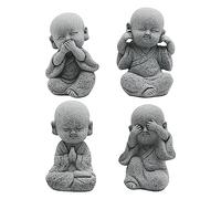 VIKKSAER Cute Baby Buddha Statue, Sandstone Smiling Sculptures Home Feng Shui Décor, Cute Monks Figurine, Delicate Buda, Cultural and Creative Gifts, Dolls Ornaments for Home, Office, Car 4 Pcs