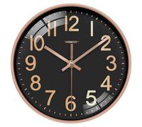 VIKMARI 10 Inch Wall Clock, Silent Black & Gold Easy to Read Modern Clock for Kitchen Living Room Bedroom Home School