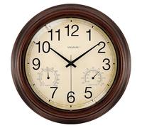 VIKMARI 12" Brown Waterproof Outdoor Wall Clock Silent Temp & Humidity