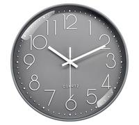 VIKMARI 12 Inch Gray Wall Clock Silent Battery Operated Modern 3D Numerals Clocks, Decor for Bedroom Office Bathroom Kitchen Living Room