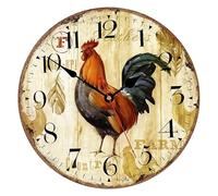VIKMARI 12 Inch Kitchen Wall Clock Rooster Silent Wooden Farmhouse