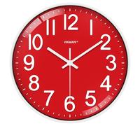 VIKMARI 12 Inch Modern Red Wall Clock Silent Non Ticking Quartz for Kitchen
