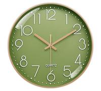 VIKMARI 12 Inch Wall Clock Silent Battery Operated Modern Olive Green Clocks with 3D Numerals, Decor for Kitchen Living Room Bedroom Office Bathroom