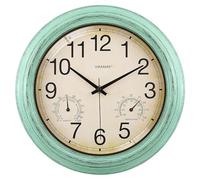 VIKMARI 12" Silent Weatherproof Outdoor Garden Wall Clock Rustgreen Vintage