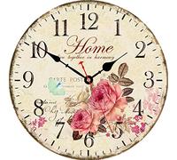 VIKMARI Wooden Decorative Wall Clock 14 Inch Art Hanging Clocks Silent Non-Ticking Wall Clock Battery Operated Round Home Flowers Style Arabic Numeral Wall Clocks