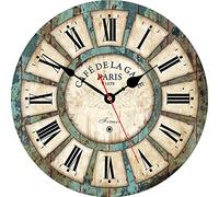 VIKMARI 14 Inch Vintage Wooden Wall Clock Silent French Country for Kitchen | Easy to Read Large Roman Numerals,Silent Sweep Quartz Movement,Premium MDF Wood for Bedroom Office Dining Room Living Room