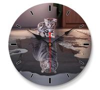 VIKMARI 8 Inch Quartz Movement Silent Non-Ticking Wooden Wall Clocks Cat and Tiger Pattern Round Clock for Kitchen Study Office School Bathroom Living Room Decorations
