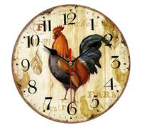 VIKMARI Kitchen Wall Clock 8 Inch Rustic Rooster Silent Non Ticking Wall Clock Quartz Battery Operated Round Wall Clock Easy to Read Wooden Wall Clocks for Living Room,Bedroom,Kids Room and Coffee Bar