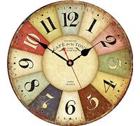 VIKMARI 8 Inch Silent Non-Ticking Wall Clock Arabic Numerals Retro Clocks Wooden Decorative Round Wall Clocks Battery Operated Indoor Wall Clocks Paris French Rustic Style Home Decor Clock