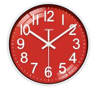 VIKMARI 8" Small Modern Red Wall Clock Silent Non Ticking Quartz Kitchen