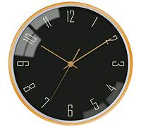 VIKMARI Black Glass Wall Clock, Round Modern Silent Battery Operated Clock for Office/Living room/Bedroom Decor, Easy to Read Gold Frame, 12 Inch