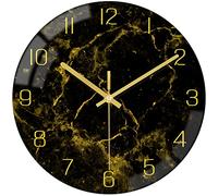 VIKMARI Black Gold Modern Marble Texture 12 Inch Wall Clock with Gold Hands - Silent Non-Ticking, Battery Operated, Round, Quartz Clocks- Rustic Decor for Kitchen, Bedroom, Living Room & Office