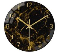 VIKMARI Black Gold Modern Marble Texture 12 Inch Wall Clock with Gold Hands - Silent Non-Ticking, Battery Operated, Round, Quartz Clocks- Rustic Decor for Kitchen, Bedroom, Living Room & Office