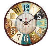 VIKMARI Clocks Battery Operated Wooden Wall Clock Retro Rustic Clock Decorative 14 Inch Arabic Numerals Colorful Silent Non Ticking Wall Clocks for Kitchen Bedroom Home Decor（Colorful,Tuscan）