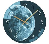 VIKMARI Glass Earth Pattern Wall Clock 12 Inch Silent Non Ticking Sweep Movement Dark Green Round Wall Clocks, Decorative for Kitchen, Living Room, Bedroom, Bathroom, Hallway, Office