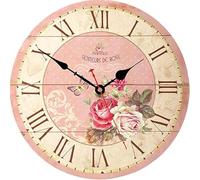 VIKMARI Home 14 Inch Battery Operated Silent Non-Ticking Vintage Wall Clock Design Wooden Round Roman Numerals Indoor Clocks Rose Pink Style Wall Clocks