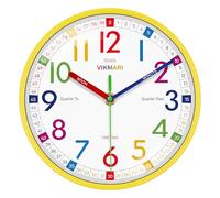 VIKMARI Learning Clock for Kids - Small Silent Non-Ticking Colorful Teaching Clocks Telling The Time for Teaching Time-Decorative Clocks for Kids Room Classroom School Playroom (10 Inch)
