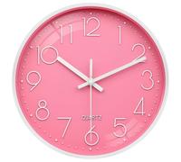 VIKMARI Pink Wall Clock 10 Inch Silent Non-Ticking Clocks Battery Operated Modern Decorative for Kids Living Room Bedroom Kitchen Office(Pink)